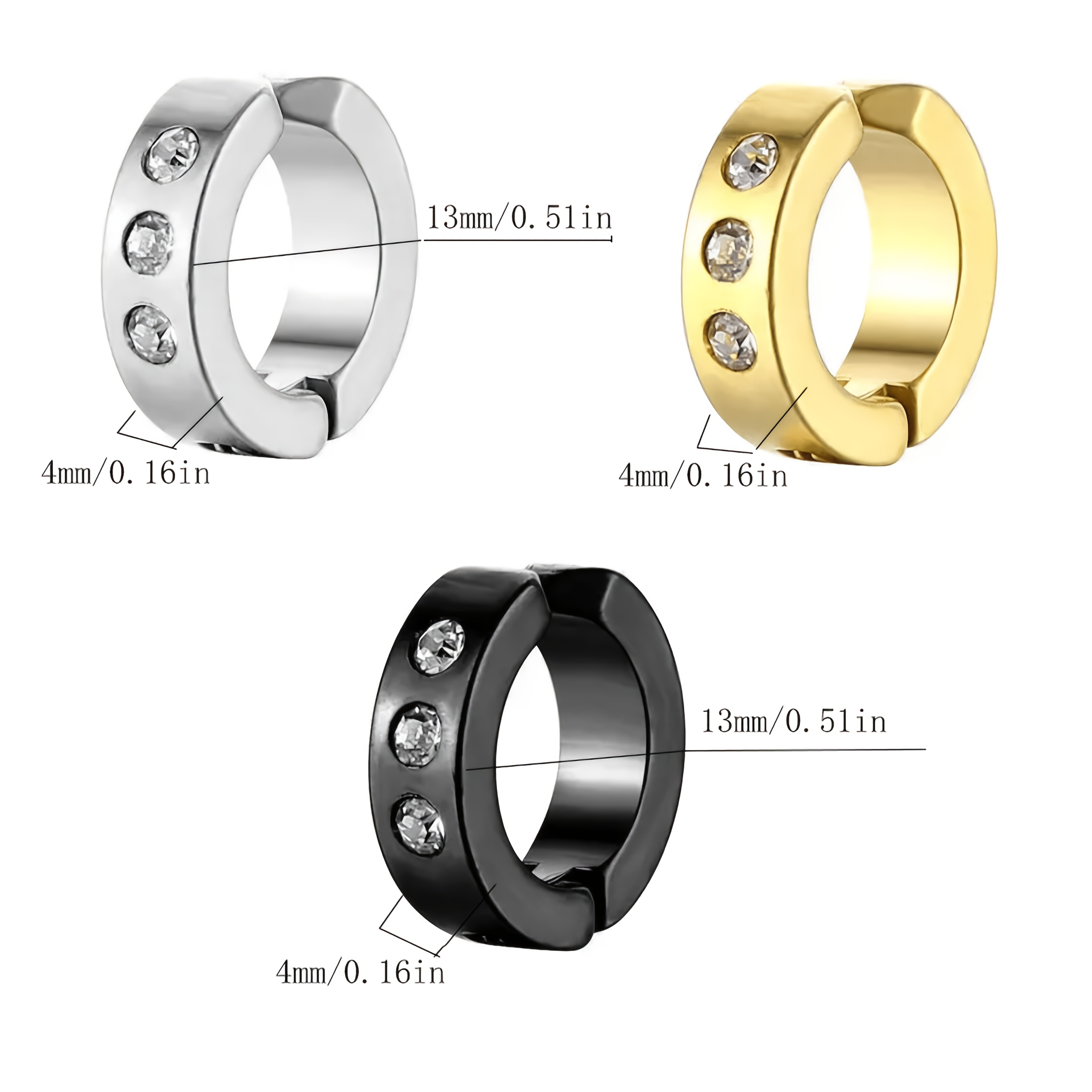 2pcs Stainless Steel Zirconia C-Shaped Open Hook Ear Clips